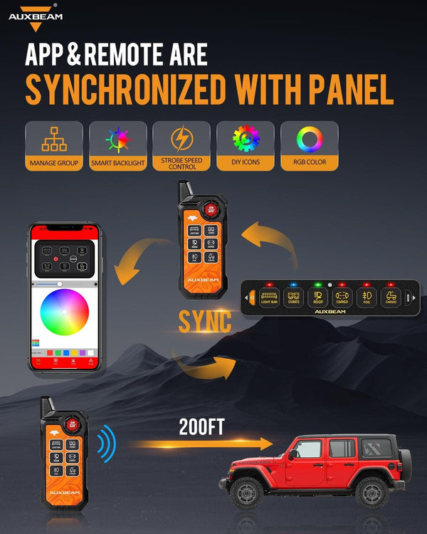 Auxbeam AS-600 6 Gang RGB Slim Switch Panel with APP & Remote Control