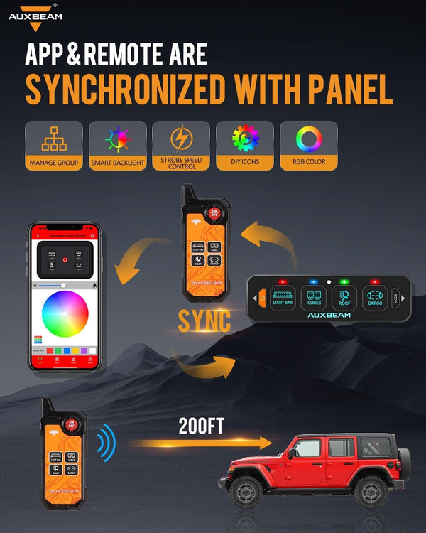 Auxbeam AS-400 4 Gang RGB Slim Switch Panel with APP & Remote Control