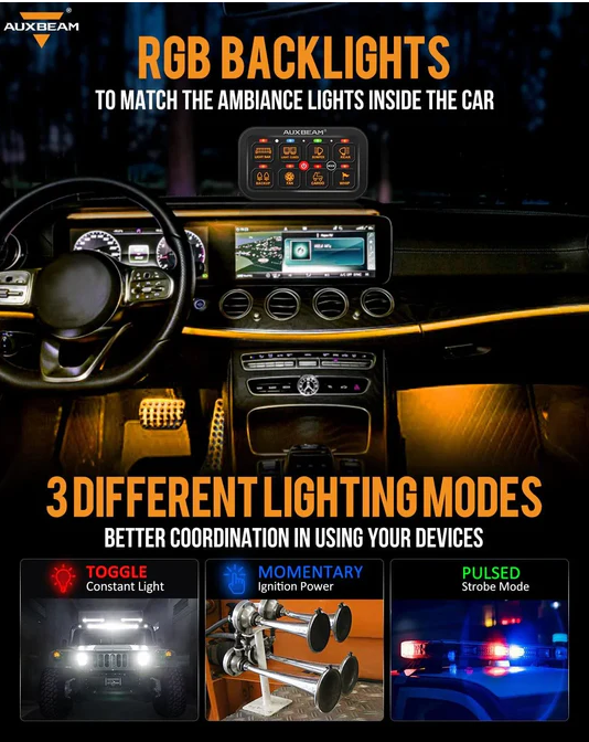 AUXBEAM RGB Series 8 Gang (RA80) Switch Panel