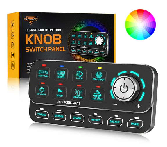AUXBEAM KS-80 Knob RGB Switch Panel MAX 120A ,Light Dimming, Dynamic Chase, Four External Triggers, 4 Modes