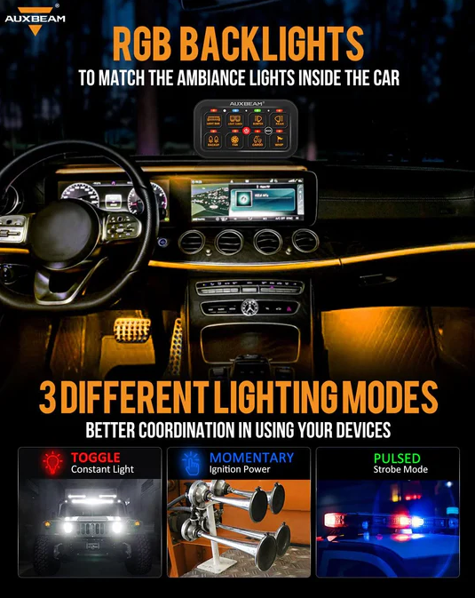 AUXBEAM RGB Series 6 Gang LED Switch Panel,Off Road Light Controller