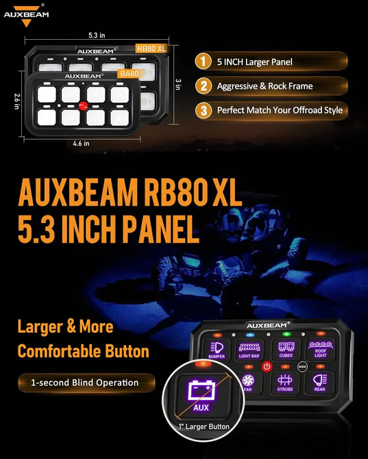 AUXBEAM RGB Series 6 Gang LED Switch Panel,Off Road Light Controller