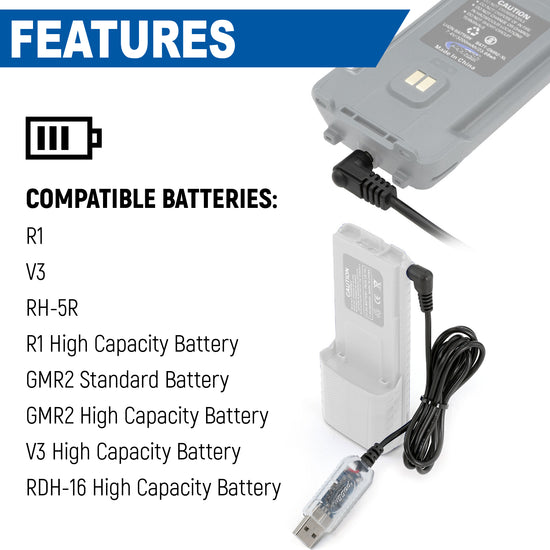 Rugged Radios USB Charging Cable for R1 / V3 / GMR2 / GMR2 PLUS Handheld Radios - Colorado & Canyon Enthusiasts