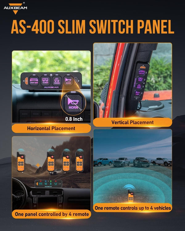 Auxbeam AS-400 4 Gang RGB Slim Switch Panel with APP & Remote Control